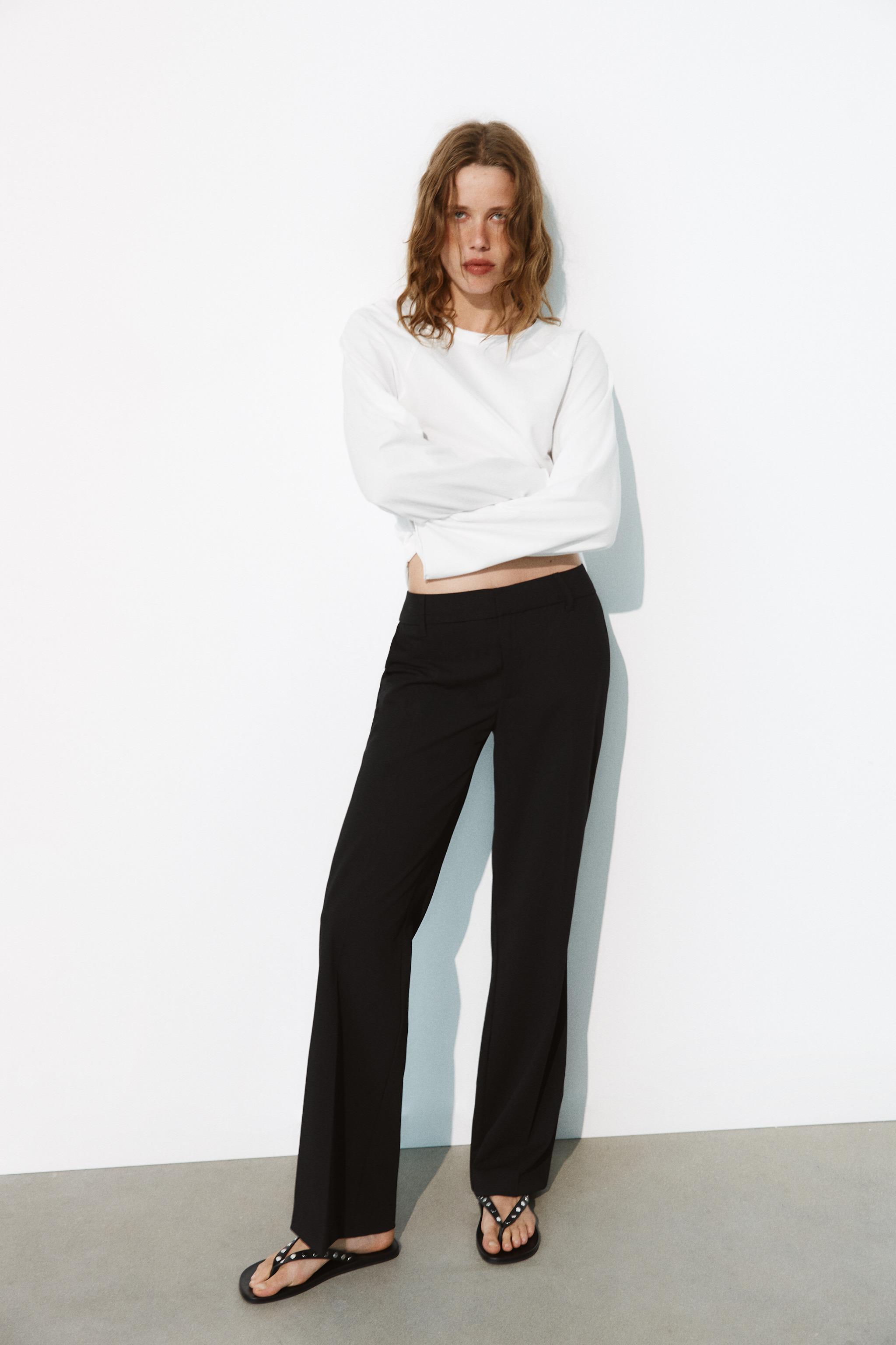 LOW-RISE STRIPED STRAIGHT LEG PANTS